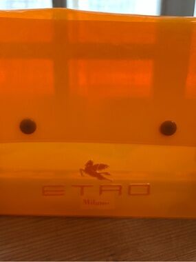 Etro Milano Orange Transparent Vinyl Envelope wristlet clutch button Classy Chic